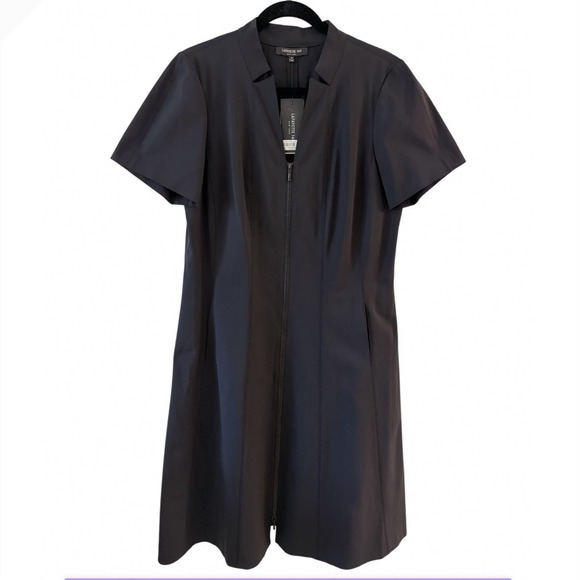 Lafayette 148 New York Dresses & Skirts - Lafayette 148 New York Black Zip Front Dress Short Sleeve Cotton Blend Size 14